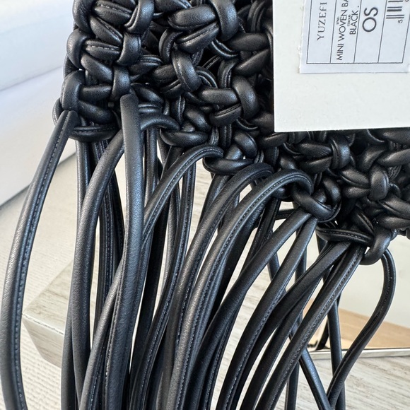 Yuzefi Mini Woven Black Basket Fringe Bag NWT - Picture 7 of 12